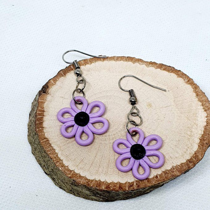 boucles d'oreilles fleurs - mauve