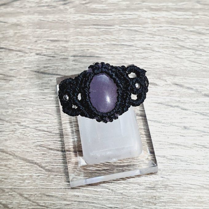 Bague Crépuscule Lilas - améthyste et micro macramé