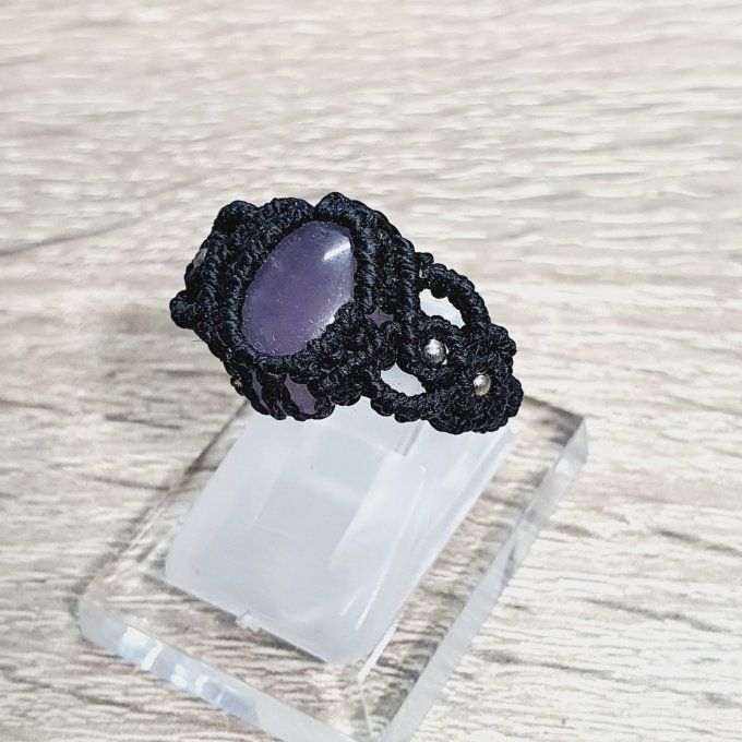 Bague Crépuscule Lilas - améthyste et micro macramé