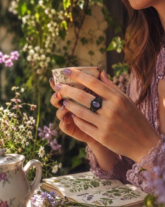 Bague Crépuscule Lilas - améthyste et micro macramé