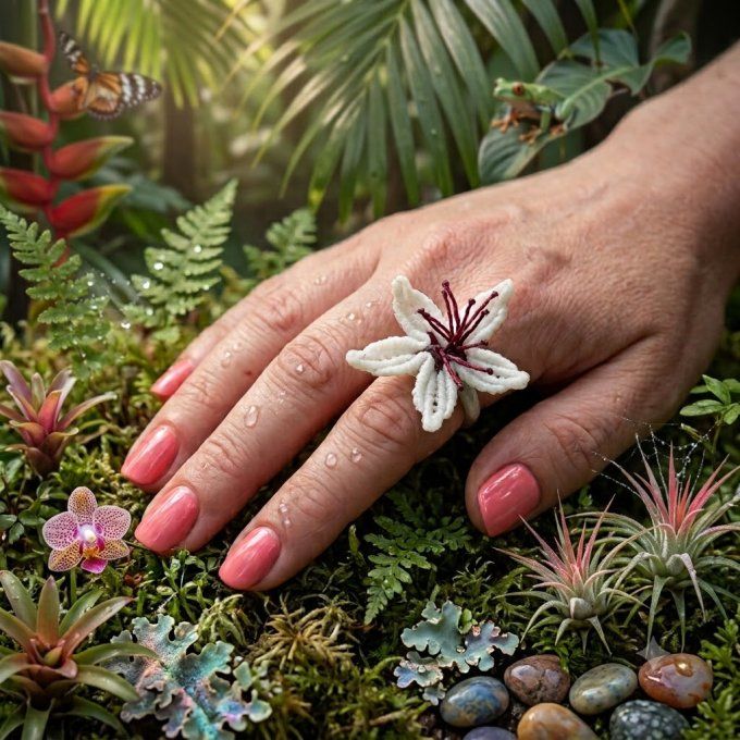 Bague fleur de lys - micro macramé