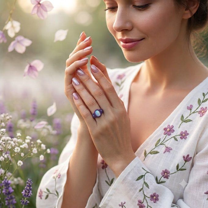 Bague Eclat Lunaire - bague avec opalite