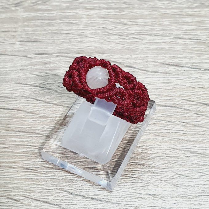 Bague Roseraie Secrète - macramé et quartz rose