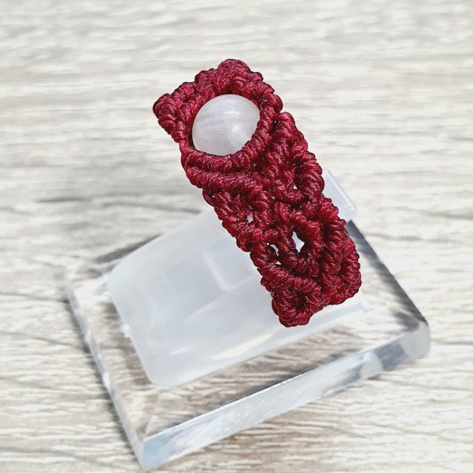 Bague Roseraie Secrète - macramé et quartz rose