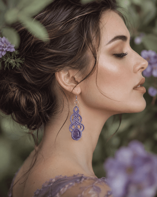Lilas Élégance - Boucles d'oreilles micro macramé et améthyste