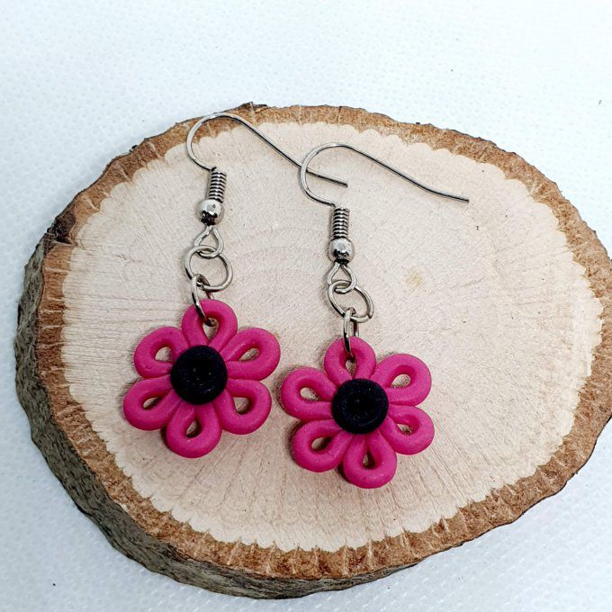 boucles d'oreilles fleurs - fuchsia