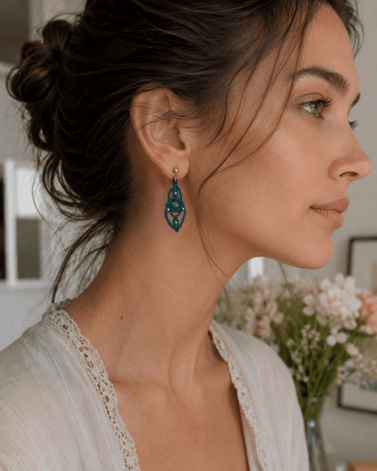 Éclat Mystique - Boucles d'Oreilles micro macramé et agate mousse