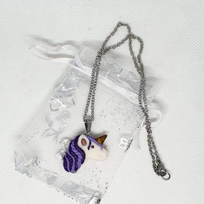 collier licorne de porceleine - crinière violette