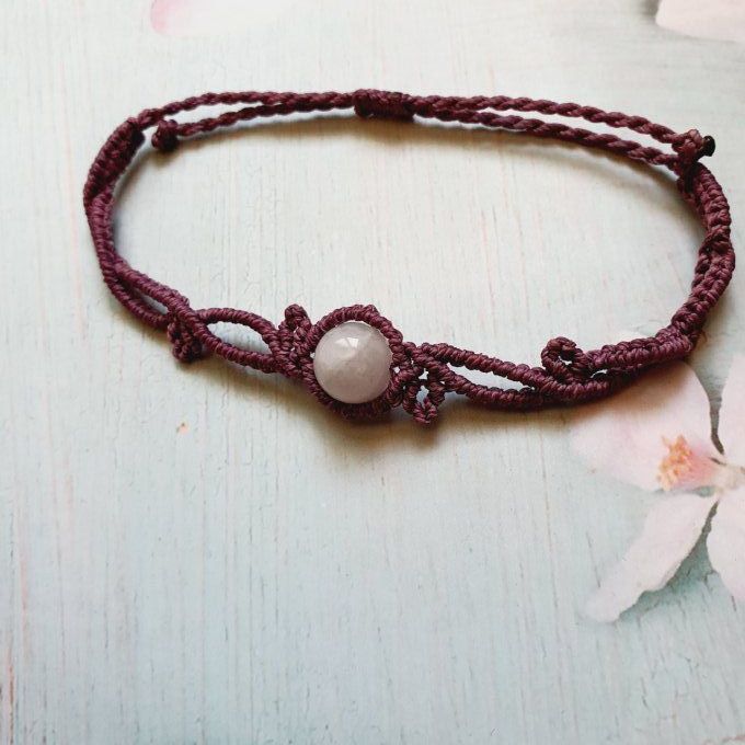 Bracelet délicat - quartz rose et feuilles